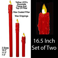 Red Flameless Taper Candle 16.5 Inch - Set of 2 Yellow Flame