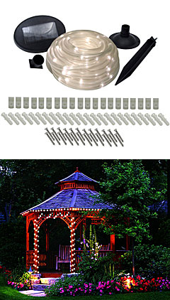 Solar Powered White LED Rope Lights - 100 Bulb