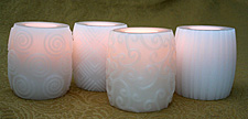 4 Inch Patterned Hurricanes White Flameless Candle - Set of 4