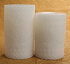 5 and 6 Inch Round Paisley White Flameless Candle Set of 2