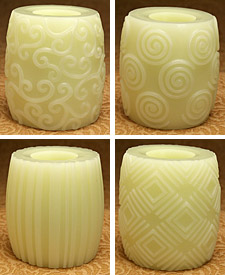 4 Inch Patterned Hurricanes Champage Flameless Candle -  Set of 4
