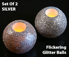 Mini Wax Flameless Glitter Balls - Silver - Set Of 2