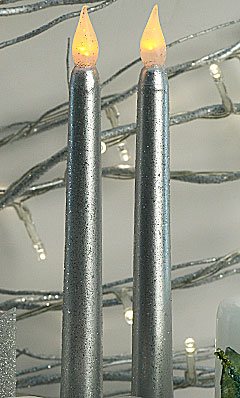Flameless 10.75 Inch Silver Glitter Tapers Set of 2