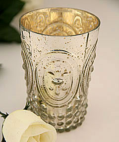 Silver Mercury Glass Votive Holder with Fleur-de-lis Design