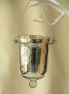 Set of 6 Silver Mercury Glass Tealight Holders - 3 Inches Tall with Hangers