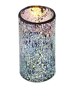 Silver Mosaic Glass with LED Flameless Candle - 6 Inch Timer