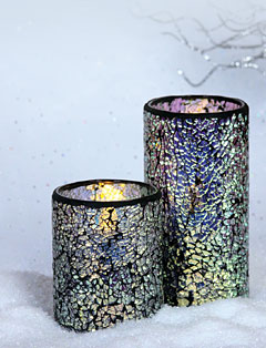 Silver Mosaic Glass with LED Flameless Candle - 6 Inch Timer