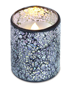 Silver Mosaic Glass with LED Flameless Candle - 4 Inch Timer