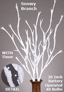 Battery Operated Snow Covered Branch With Timer - 20 Inch 40 LED's