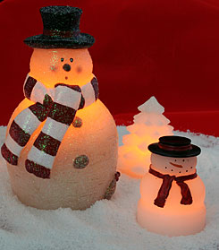 Mini Snowmen Battery Operated Hand Painted Set of 2