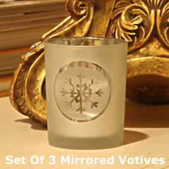Mirrored Glass Votive With Snowflake Set of 3