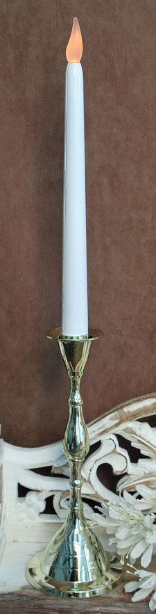 White Plastic Taper Candle with Gold Holder 15 Inch - Timer