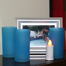 Flameless Blue Glass Votive Set Of 3