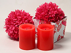 4 Inch Round Red Flameless Candle Set of 2 With Auto Timer