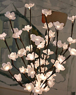 Battery Operated White Plum Flowers 2 Stems 60 LED 39 Inch-Timer
