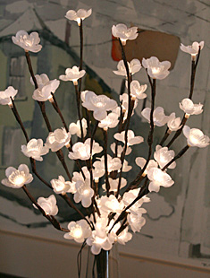 Battery Operated White Plum flowers 60 LED 20 Inch  - Timer