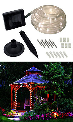 Solar Powered White LED Rope Lights - 50 Bulb