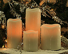Flameless Set of 4 White Unscented Christmas Candles