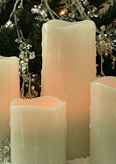 Flameless Set of 4 White Unscented Christmas Candles