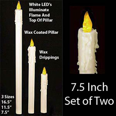 White Flameless Taper Candle 7.5 Inch - Set of 2 Yellow Flame