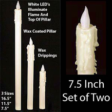 White Flameless Taper Candle 7.5 Inch  - Set of 2 White Flame