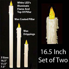 White Flameless Taper Candle 16.5 Inch - Set of 2 Yellow Flame