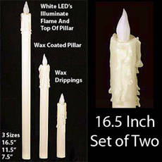 White Flameless Taper Candle 16.5 Inch - Set of 2 White Flame