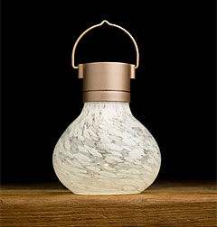 Outdoor Solar Tea Lantern - White Luminescent Hand Blown Glass