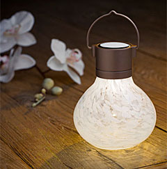 Outdoor Solar Tea Lantern - White Luminescent Hand Blown Glass
