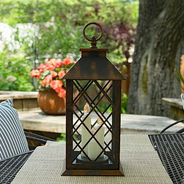 Flamelesscandles: 3 Taper Candle Lantern Antique - 12 Inch