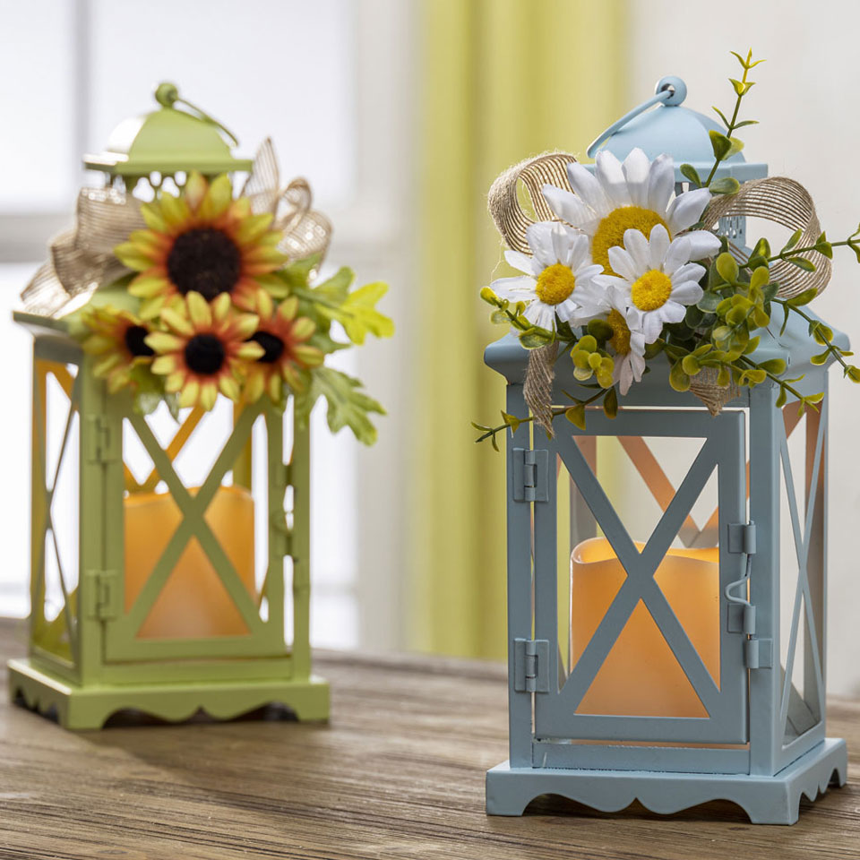 Flamelesscandles Spring and Summer Set of 2 Outdoor Metal Lanterns