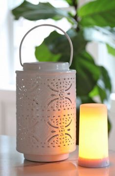 Rechargeable Fire Glow Lantern - 12 Inch White Enamel