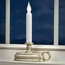 White LED Cordless Traditional Window Candle - Pewter Finish